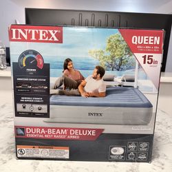 15' Intex 64159E Dura-Beam Plus Mid-Rise Air Mattress: Fiber-Tech - Queen Size - Electric