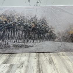 Minimalist Wall Art Forest Wall Decor Gold Foil 29x58 Grey and White