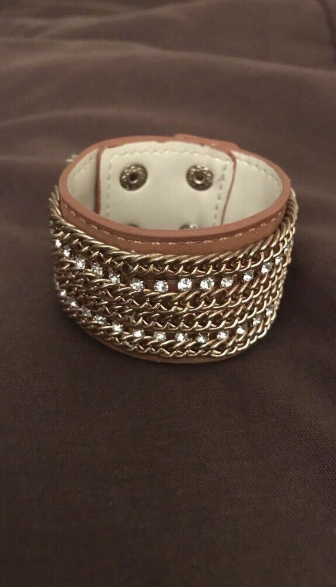 New Tan Rhinestone and Chain Cuff Bracelet