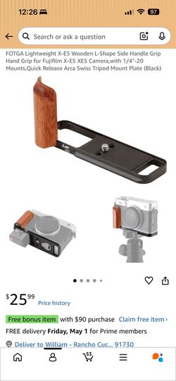 Fujifilm XE5 wooden L shape handle grip