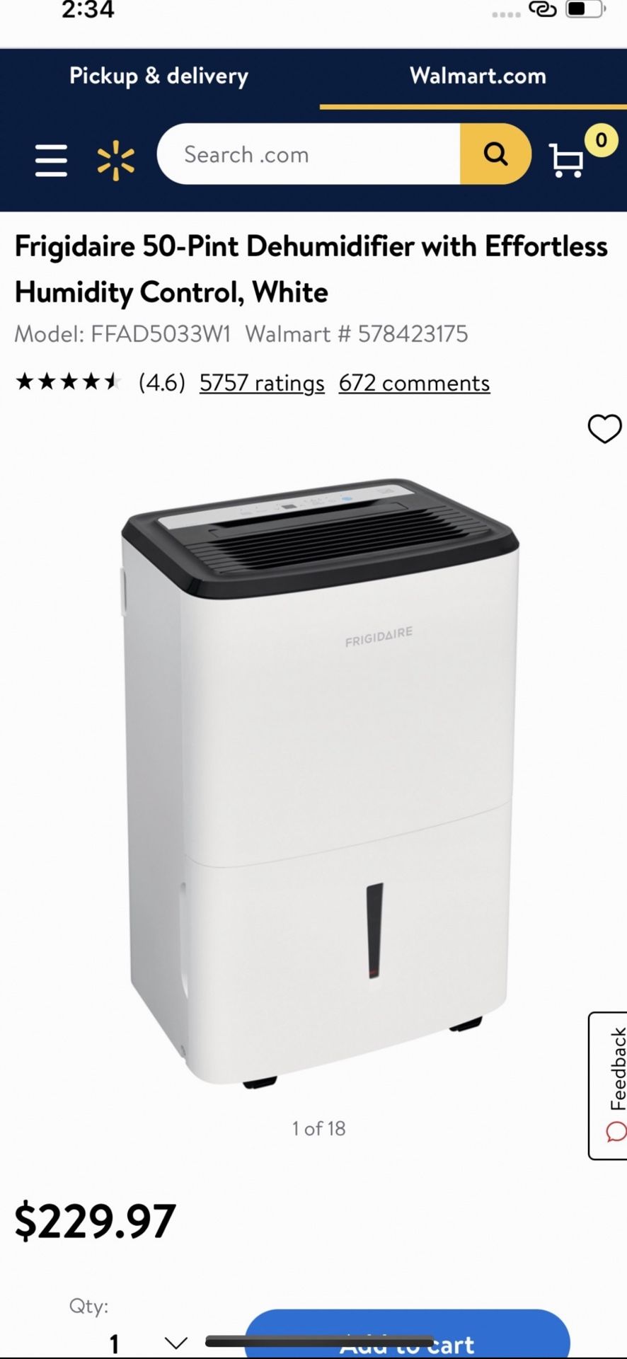 Frigidaire 50-Pint Dehumidifier with Effortless H