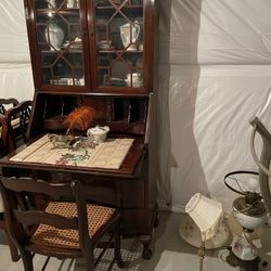 Solid Mahogany secretary with matching chair 