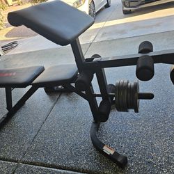 Weider Work Out Bench With 50 Pound Plates + Smart Bell