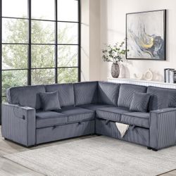 Brand New Comfy Corduroy Pullout Sectional