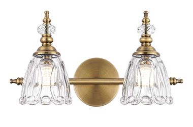 New Brass Vanity Light, Vintage Brushed Gold Bathroom Light Fixtures, 2 Light Bathroom Vanity Lights, Flower Glass Shade Wall Sconce Lighting