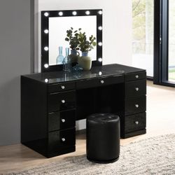 LED Makeup Vanity Set with Stool | Black or White