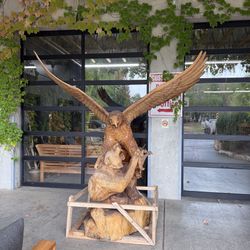 Hand Carved Battle W/ Eagle And Pumas 