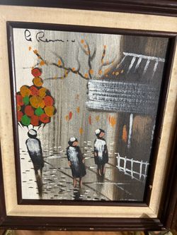 Vintage Le Renoux Raining in Paris Evening Street Scene & City Life 15” x13”