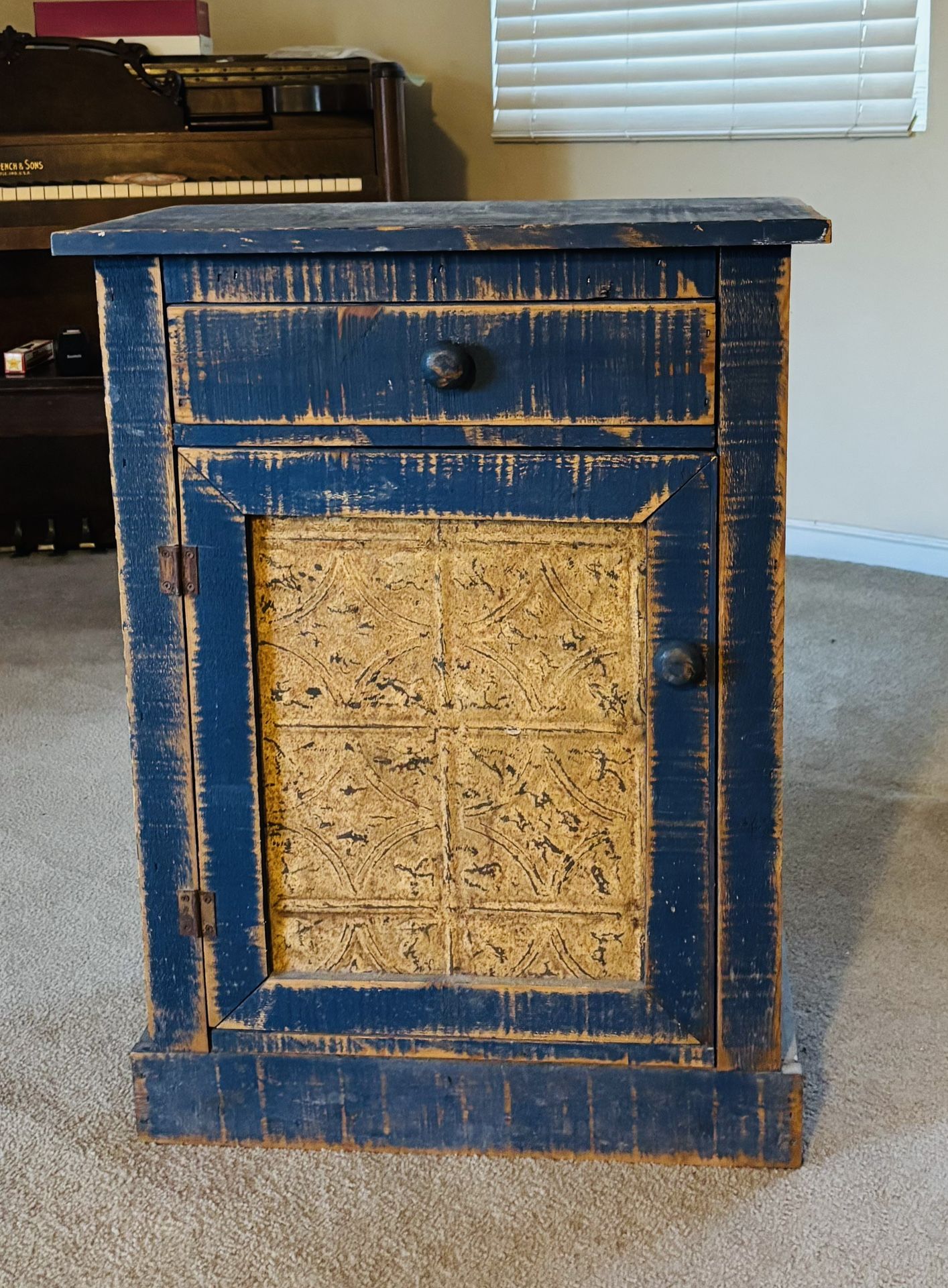 Side Table Cabinet Blue Shabby