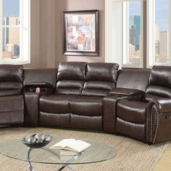 Brand New Brown Leather Reclining Motion Sectional Sofa 