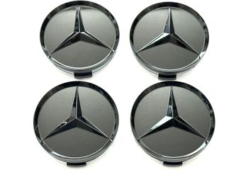 Set of 4pcs 75mm MERCEDES BENZ Gloss Black Wheel Hubs Hubcaps Emblem