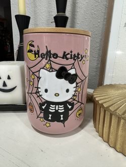 Pink Hello Kitty Halloween Skeleton With Spiderweb Canister