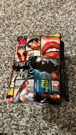 Magazine Collage Print Wristlet Clutch