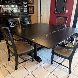 Farmhouse Style American Signature Expandable Dining Table Set – Bench + 4 Chairs