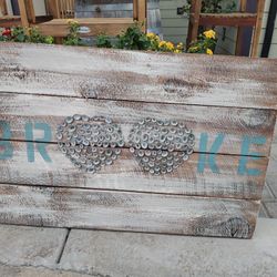 Wooden Wall Art With Child Names And Shells