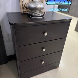 New Black Wood 3 Drawer Nightstand 