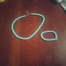 Turquoise Pearl  Choker And Bracelet Set