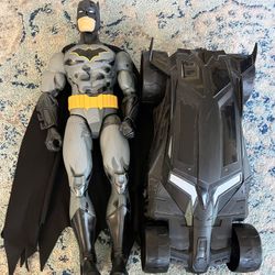 Dc Jakks Pacific 19” Batman Figure And Spin Master Dc 12” Batmobile