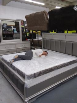 4 pcs bed bedroom set new silver color