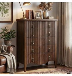 5-Drawer Wood Chest Dresser with Brass Handles