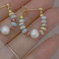 Natural Stone Beads Freshwater Pearl Pendant Earrings