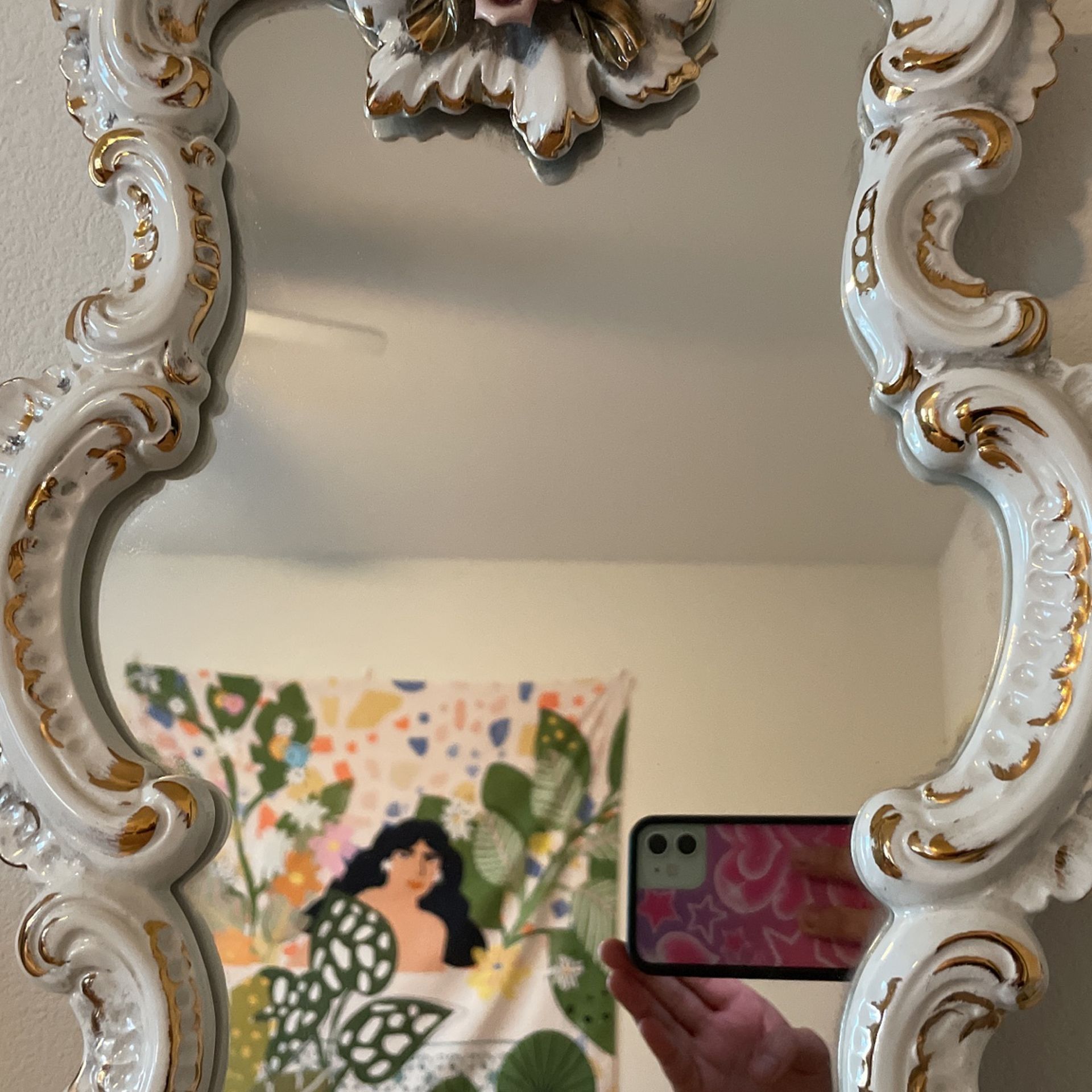 かおり！カポディモンテミラー Capodimonte Porcelain Wall Mirror Frame Vintage Floral Italy