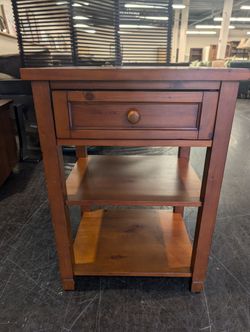 Rustic Wood Nightstand with Drawer and Shelf
