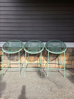 3 Green Outdoor Barstools