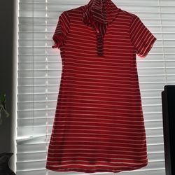 Red And White Short Sleeve Cotton Dress