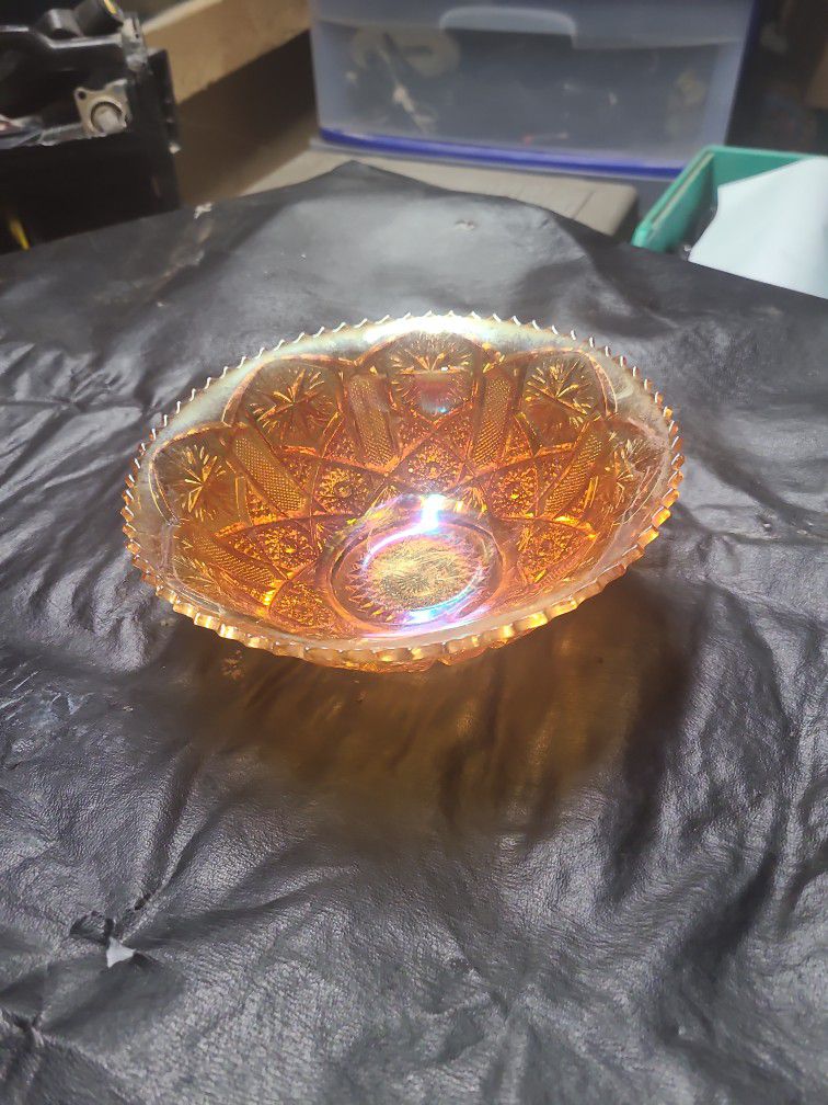 Vintage Amber Carnival Glass Bowl
