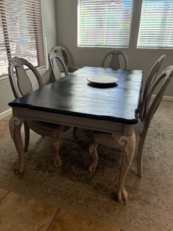 Stunning Refinished Dining Table Set (Includes Leaf + 2 Armchairs)