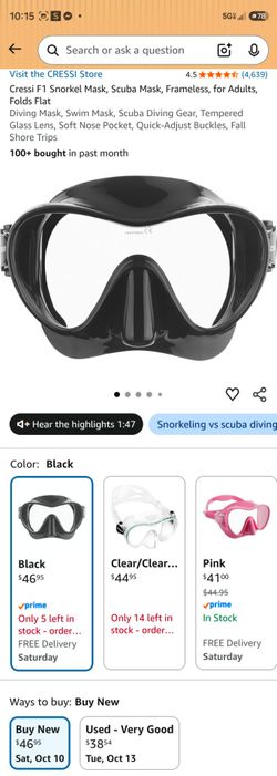 Cressi F1 Snorkel Mask, Scuba Mask, Frameless, for Adults, Folds Flat