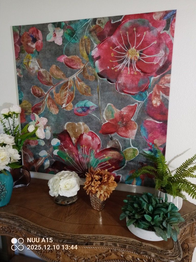 New With Tags Large Textured Print  Wall Art Flowers 39"X39"