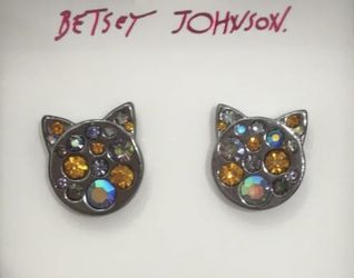 Betsey Johnson Hematite Halloween Cat Stud Earrings (New!)