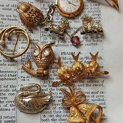 9 Pc Lot Of Authentic Vintage Brooches 