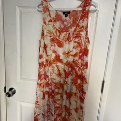 AGB women’s size xl sundress orange tropical floral wirh pockets 