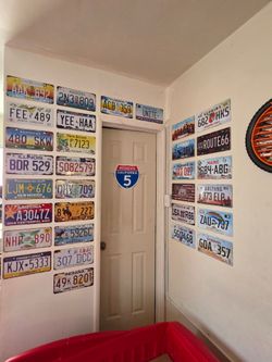 32 Car License plates and wall clock