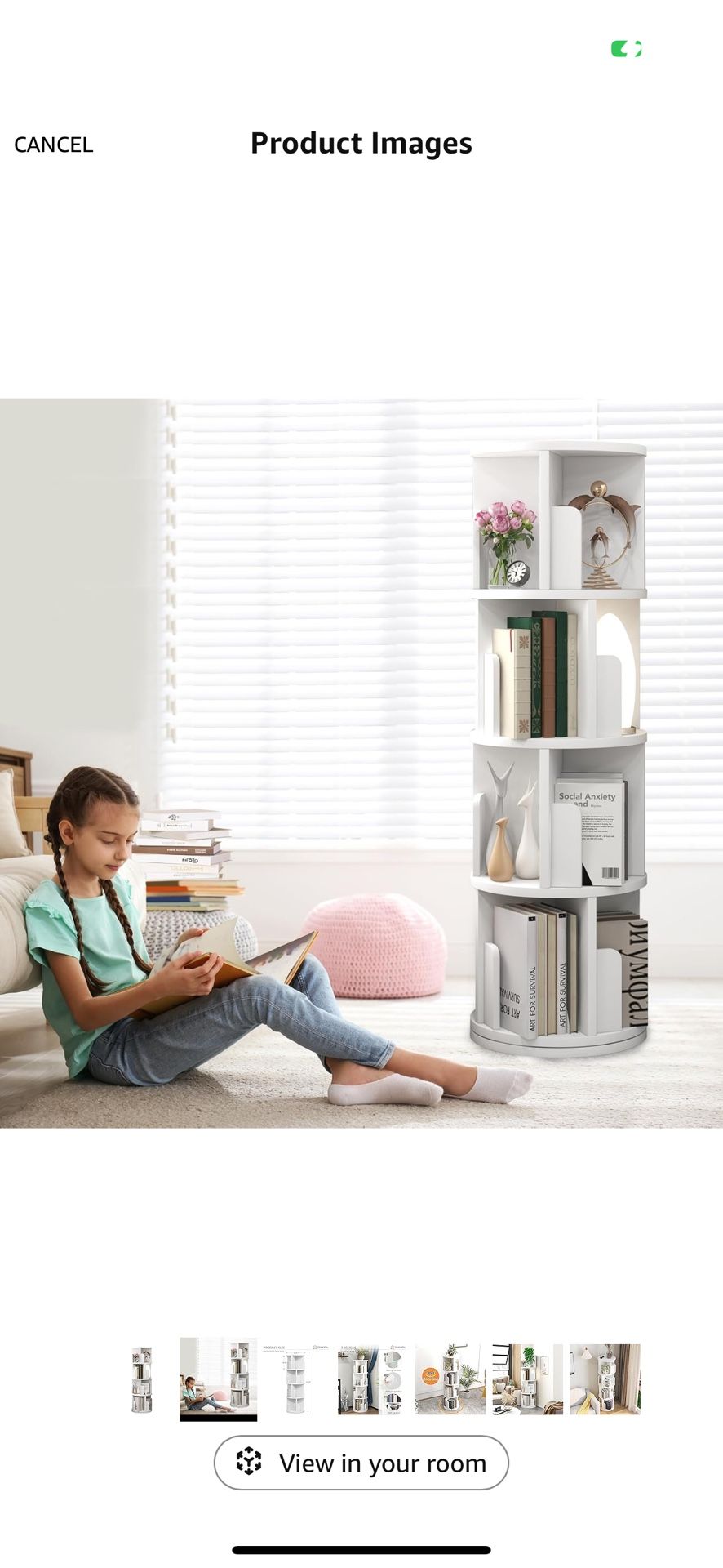 oneinmil 360° Rotating Bookshelf, Small Corner Bookcase with Small Footprint, 4 Tier Standing Bookcase for Kids&Adults, Wood Bookshelf Designed for Li