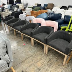 Benjara 23 Inch Set of 6 Wood Accent Chairs, Padded Curved Back and Seats, Gray