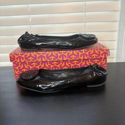 Tory Burch Womens Black Leather Round Toe Slip On Ballet Flats Size 8.5