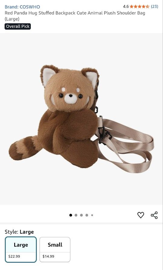 Brand New Red Panda Plush Backpack Cross Body Side Bag Purse For Kids And Adults
