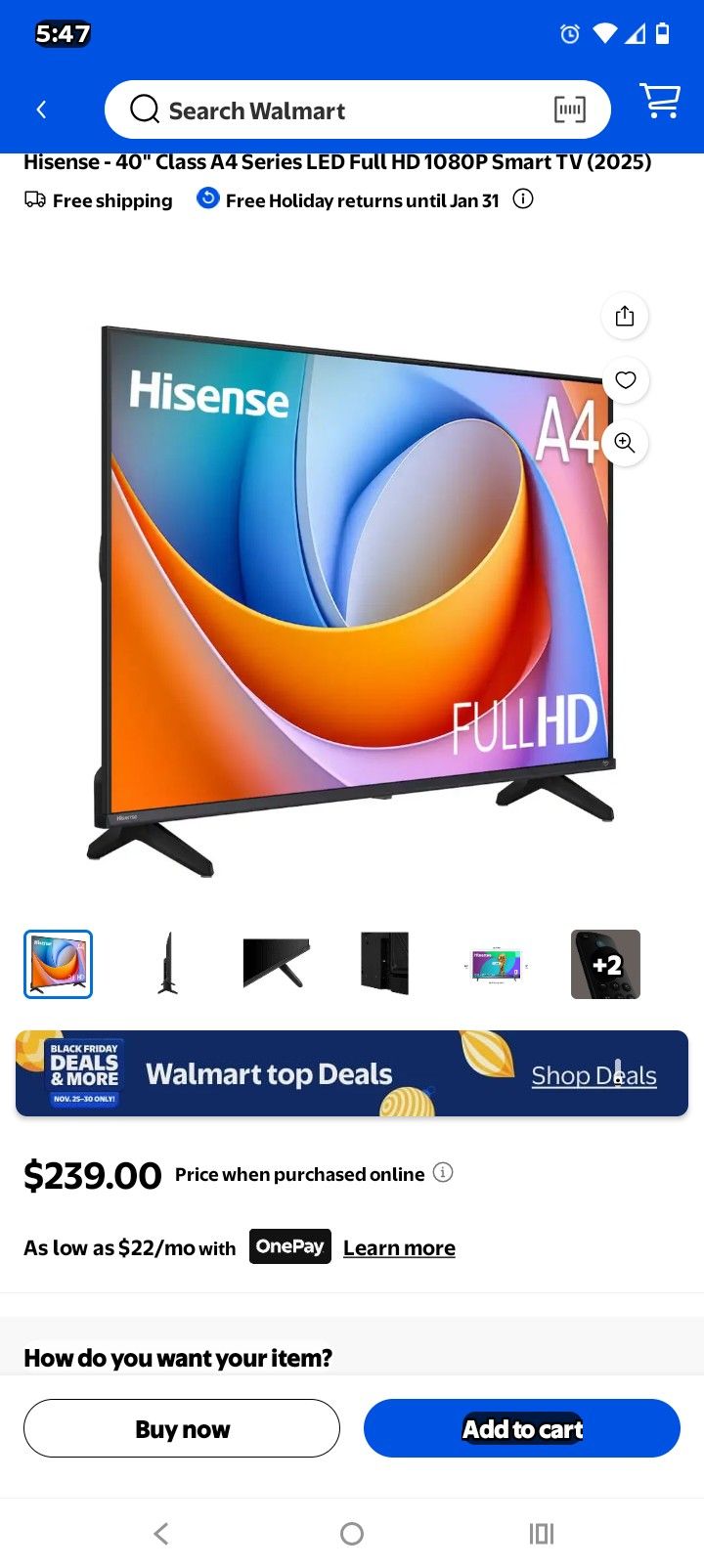 HISENSE ROKU SMART TV $90
