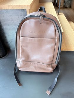 Brown Leather Coach Backpack With Laptop Sleeve