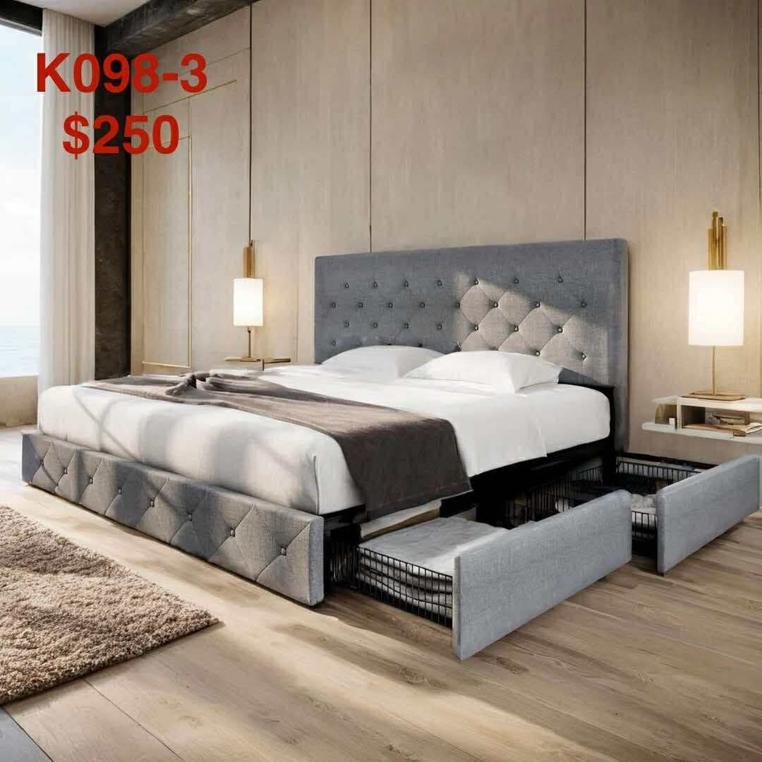 King size Upholstered Bed Frame with 4 Drawers Storage and Headboard K098-3