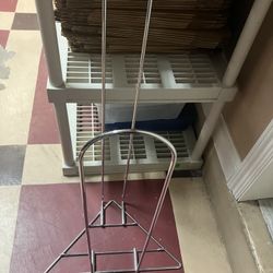 Triangle Based Hanger Stacker  – Base: 18″W X 11″D X 35″ approx. H – Holds up to 100 hangers – Finish: Chrome - Used