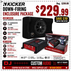 Kicker CDF10 Comp Series 10" Sealed Down Firing Box Pioneer GM-A3702 2 Ch Amplifier 300 Watt Bass Package 🚨 Payment Options Available 🚨 No Credit Ne