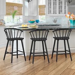 Set Of 3 LUE BONA Black 24-in H Counter height Wood Bar Stool 3 -Pack