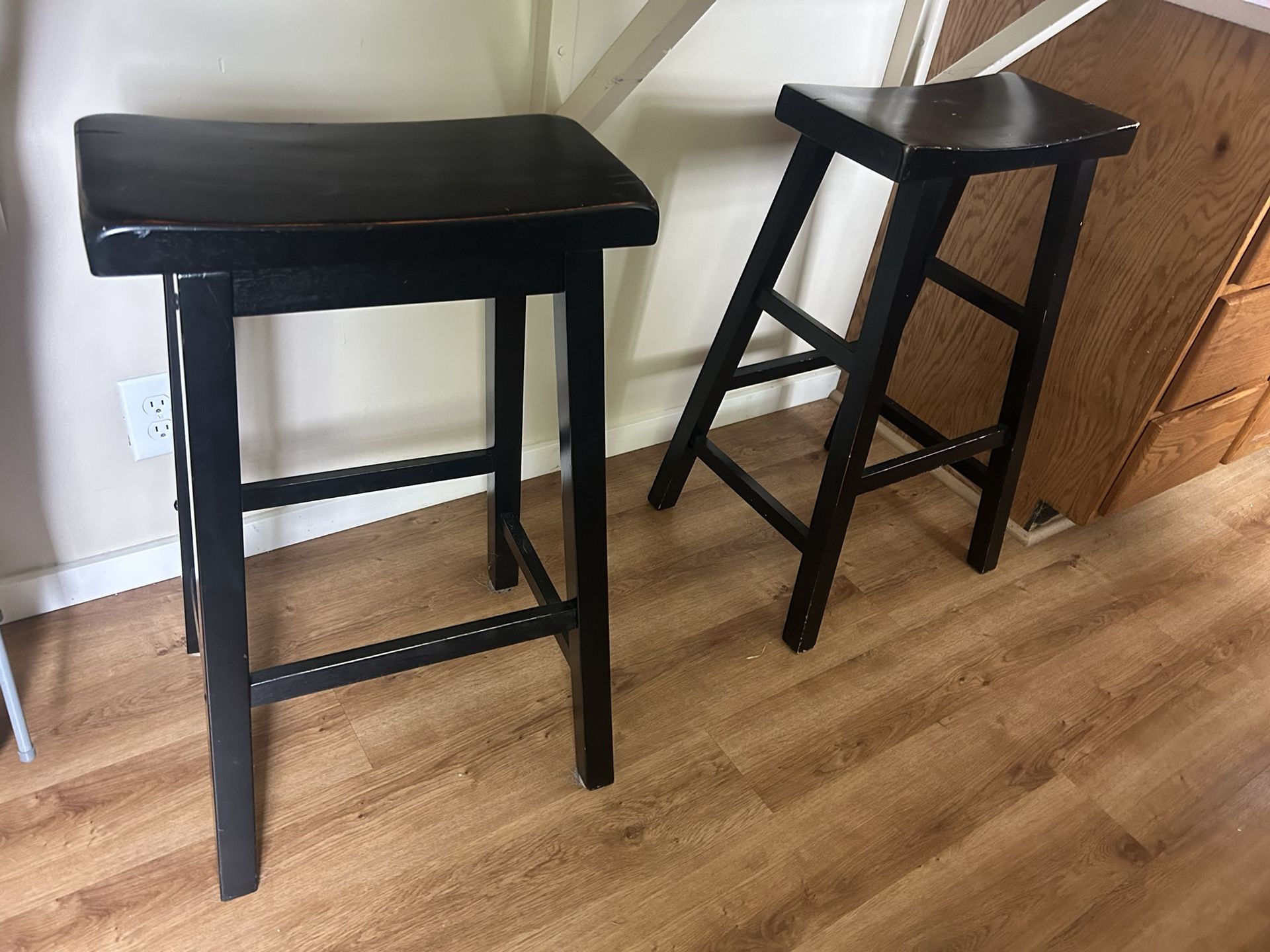 Two Wooden Bar-height Stools