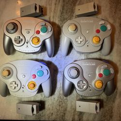 Nintendo GameCube Wavebird Platinum Wireless Lot - tested/works - lot of 4