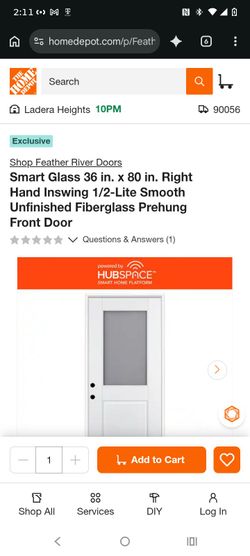 Smart Glass 36 in. x 80 in. Right Hand Inswing 1/2-Lite Smooth Unfinished Fiberglass Prehung Front Door